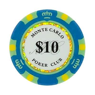 10 Ten Dollar Monte Carlo Smooth 14 Gram Poker Chips - 100 Poker Chips (Blue Green)
