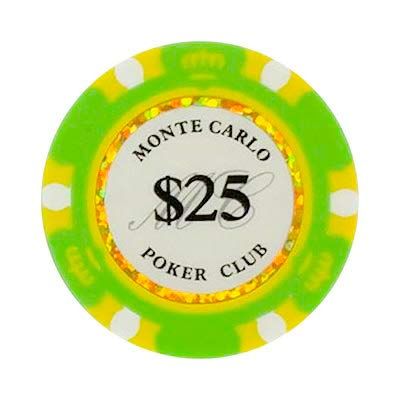 25 Twenty Five Dollar Monte Carlo Smooth 14 Gram Poker Chips - 100 Poker Chips (Green)