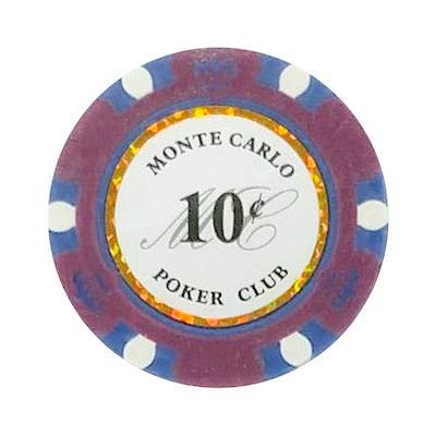 10 Cents Monte Carlo Smooth 14 Gram Poker Chips - 100 Poker Chips (Burgundy)