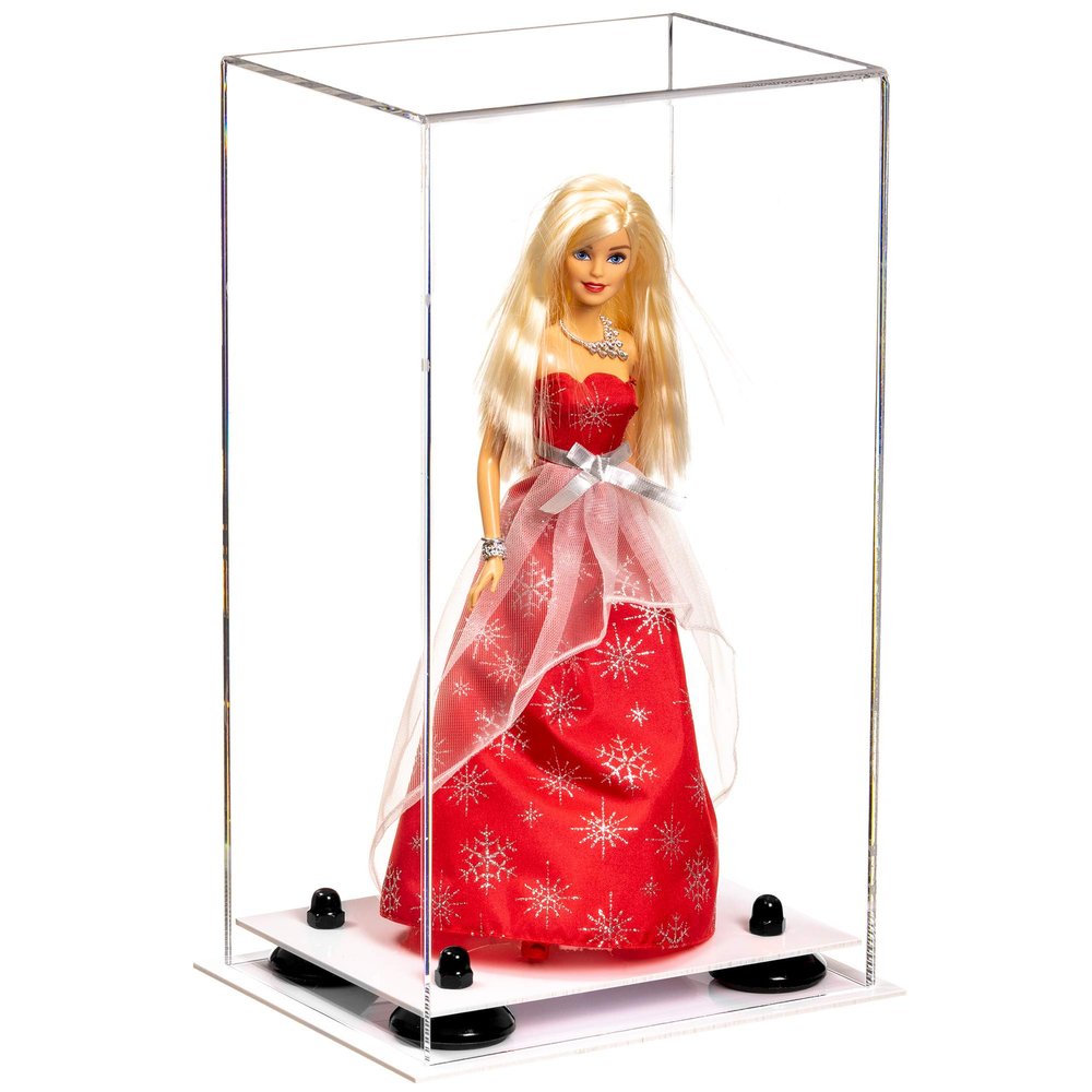 Better Display Cases Acrylic Versatile Display Case with Clear Case, Black Risers and White Base - 8" x 6" x 14" (A092/V18)