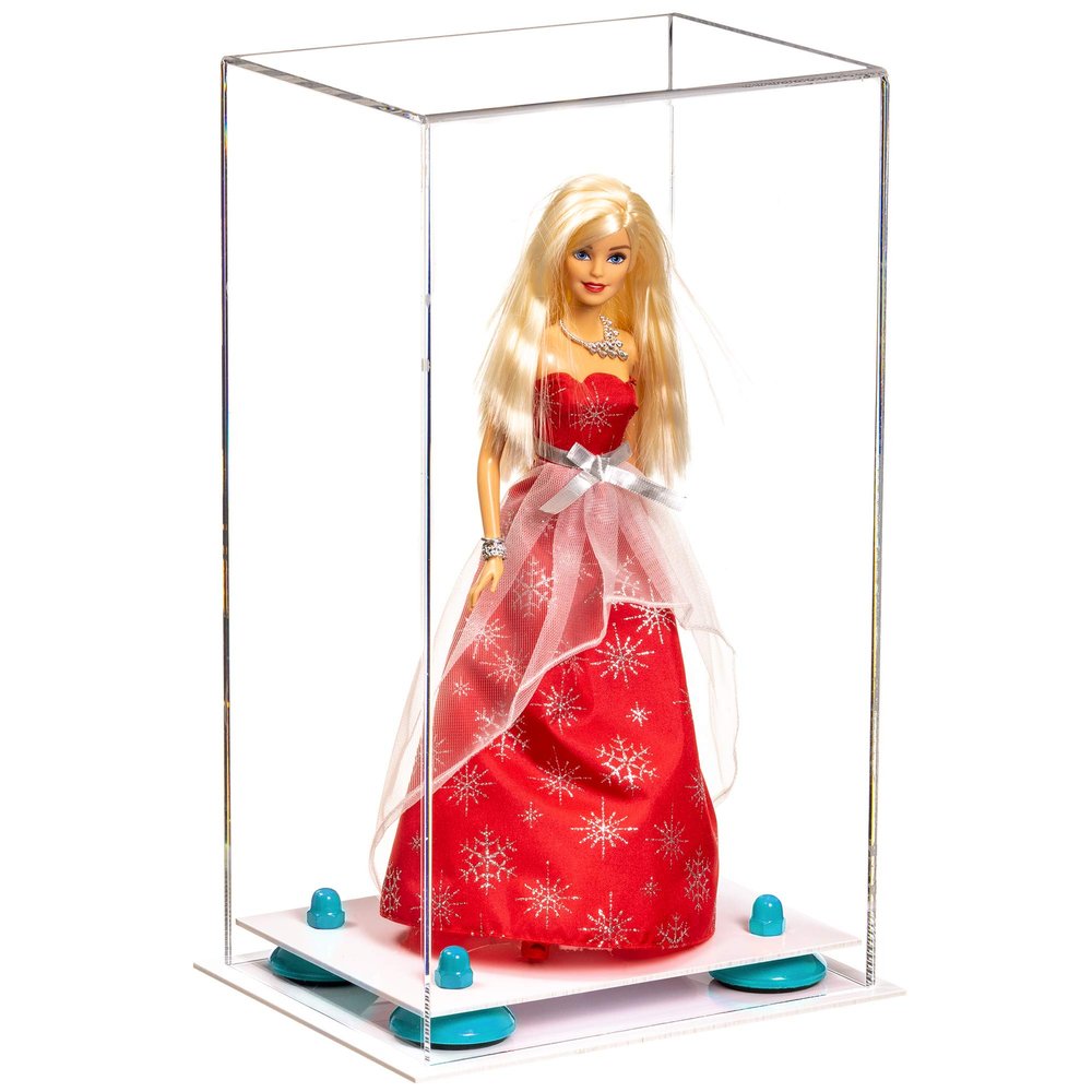 Better Display Cases Acrylic Versatile Display Case with Clear Case, Light Blue Risers and White Base - 8" x 6" x 14" (A092/V18)