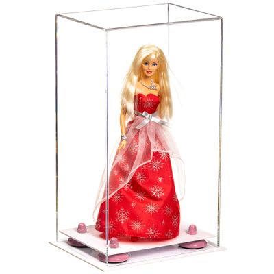Better Display Cases Acrylic Versatile Display Case with Clear Case, Pink Risers and White Base - 8" x 6" x 14" (A092/V18)