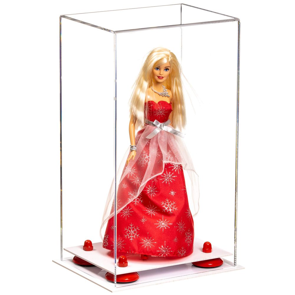 Better Display Cases Acrylic Versatile Display Case with Clear Case, Red Risers and White Base - 8" x 6" x 14" (A092/V18)