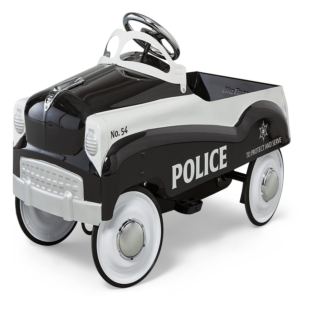 Kid Trax Classic Police Car Toy, Kids Police Car Ride-On, Toddler Pedal Car, Durable Steel, Easy Assembly, Indoor/Outdoor, 60lbs Max, Interactive, Boys/Girls, Black, Steering Wheel, Outdoor Play