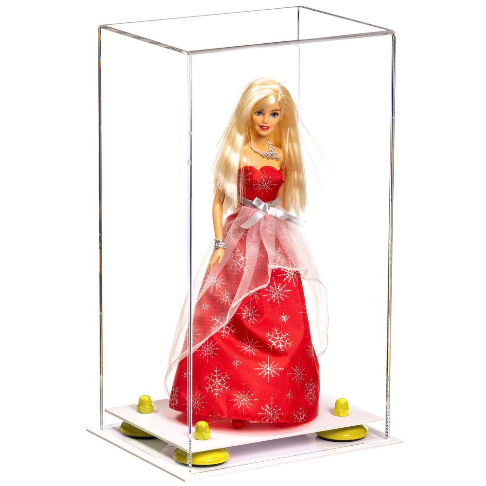 Better Display Cases Acrylic Versatile Display Case with Clear Case, Yellow Risers and White Base - 8" x 6" x 14" (A092/V18)