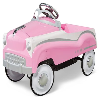 Kid Trax Classic Pink Pedal Car for Girls, Ages 3-5, Durable Steel, 60lbs Max, Easy Assemble, Indoor/Outdoor Ride-On Toy, Toddler Ride-On, Vintage Style, Rubber Tires, Functional Steering