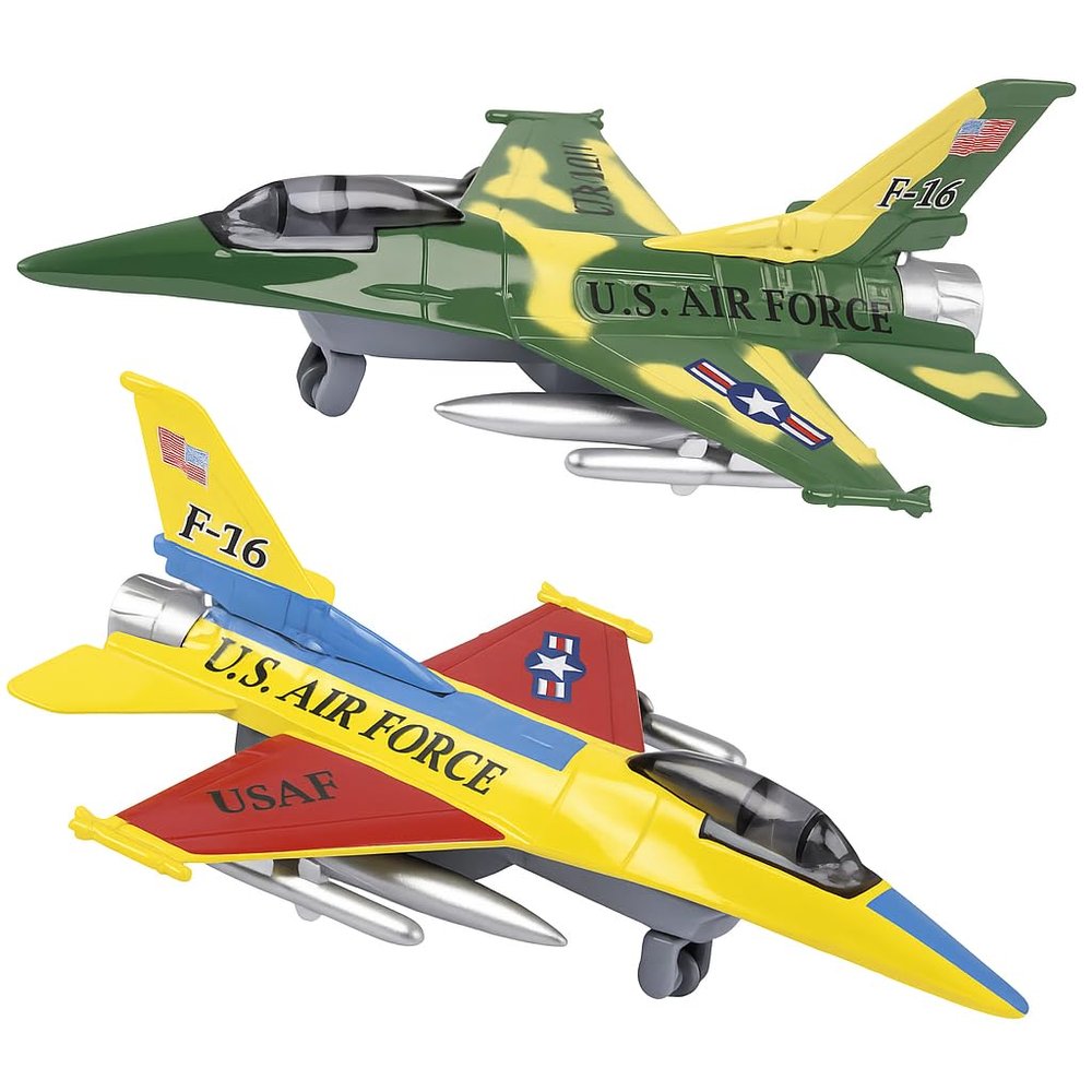 ArtCreativity Diecast F-16 Jets with Pullback Mechanism, Set of 2, 7.5 inches Diecast Metal Jet Plane Fighter Toys for Boys, Air Force Military Cake Decorations, Party Favors, Goodie Bag Fillers