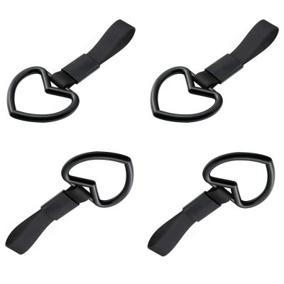 BarinasQT Tsurikawa Heart-Shaped Warning Ring 4 Pcs, Japanese Subway Train Bus Handle Hand Strap Drift Charm (Black)