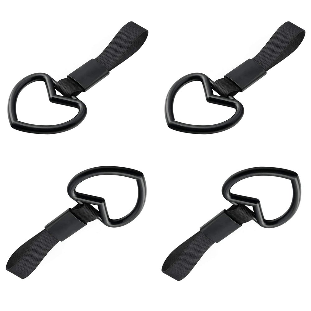 BarinasQT Tsurikawa Heart-Shaped Warning Ring 4 Pcs, Japanese Subway Train Bus Handle Hand Strap Drift Charm (Black)