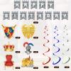 25 Pieces Medieval Birthday Banner Castle Party Supplies Knight Birthday Decorations Medieval Whirls Hanging Decorations Stone Wall Shield Armour Shield for Party Supplies view 3