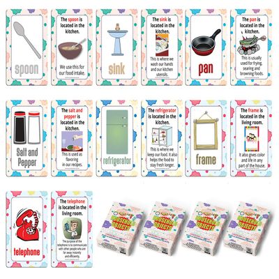Creanoso Educational Household Objects Learning Flash Cards for Kids Bulk Set (4-Deck) - Pretty Favors Decor Decal Supply - Stocking Stuffers Gifts for Boys Girls Christmas Holidays Activities