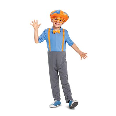 Blippi Costume for Kids, Official Blippi Jumpsuit Outfit with Hat and Bowtie, Classic Toddler Size Small (2T)