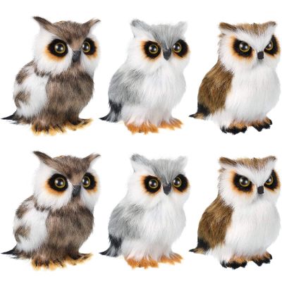 6 Pieces Mini Owl Plush Toy 3.2 Inch Plush Animal Christmas Hanging Ornaments for Christmas Tree Woodland Gray White Stuffed Animal Toy Soft Owl Doll Hanging Pendant Ornament
