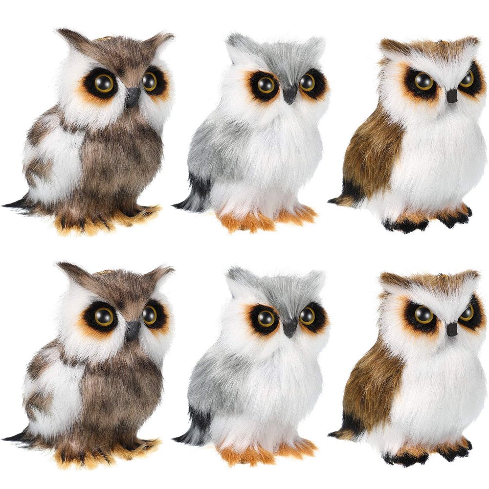 6 Pieces Mini Owl Plush Toy 3.2 Inch Plush Animal Christmas Hanging Ornaments for Christmas Tree Woodland Gray White Stuffed Animal Toy Soft Owl Doll Hanging Pendant Ornament