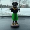 Dashboard Hula Dog Black Labrador Retriever Car Bobblehead Figurine 6 Inches Green Grass Skirt Hawaiian Lei Desk Mantle view 2