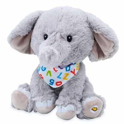 Cuddle Barn - Alphabet Elroy | Animated Singing Elephant Stuffed Animal Plush Toy Wiggles Ears to ABC Song and Ten Little Elephants, 10 Inches