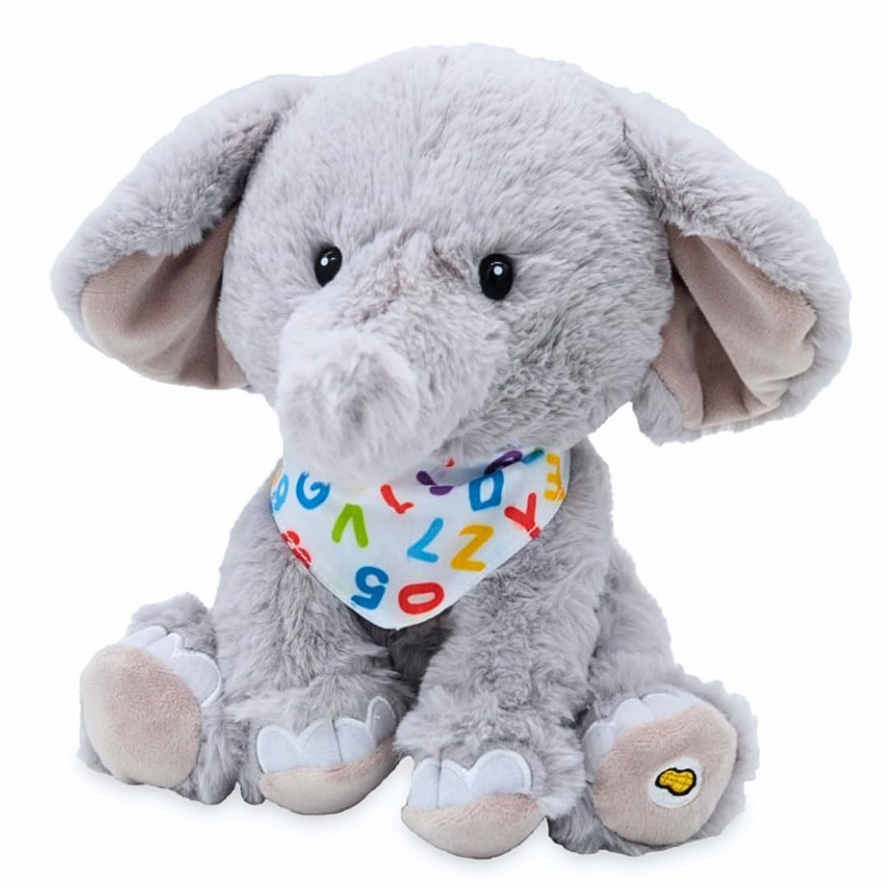 Cuddle Barn - Alphabet Elroy | Animated Singing Elephant Stuffed Animal Plush Toy Wiggles Ears to ABC Song and Ten Little Elephants, 10 Inches