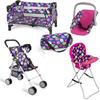 fash n kolor 4 Piece Baby Doll Play Set Flower Design Includes - Foldable Pack N Play, Baby Doll Stroller, Baby Doll High Chair, Infant Seat, Fits Up to 18'' Doll 4 Piece Doll Accessories Set view 1