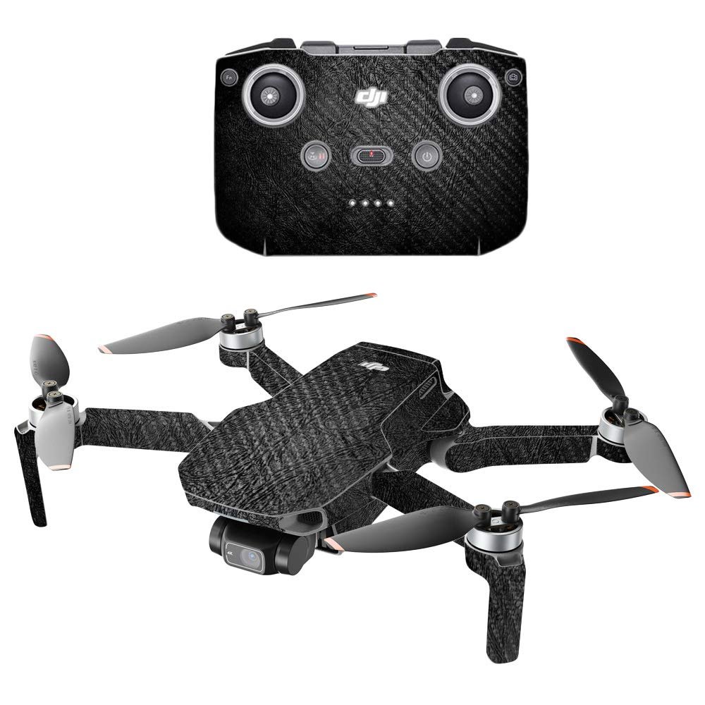 MightySkins Carbon Fiber Compatible with DJI Mini 2 Portable Drone - Black Leather | Protective, Durable Textured Carbon Fiber Finish | Easy to Apply | Made in The USA
