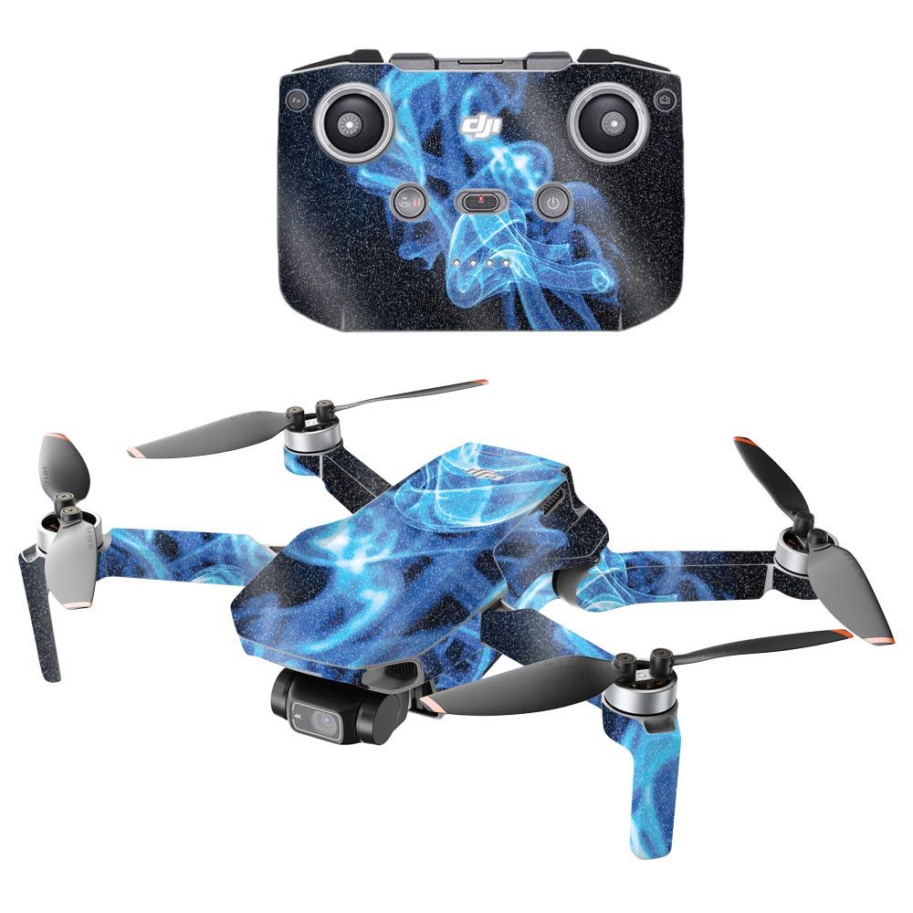 MightySkins Glossy Glitter Compatible with DJI Mini 2 Portable Drone - Blue Flames | Protective, Durable High-Gloss Glitter Finish | Easy to Apply and Change Styles | Made in The USA