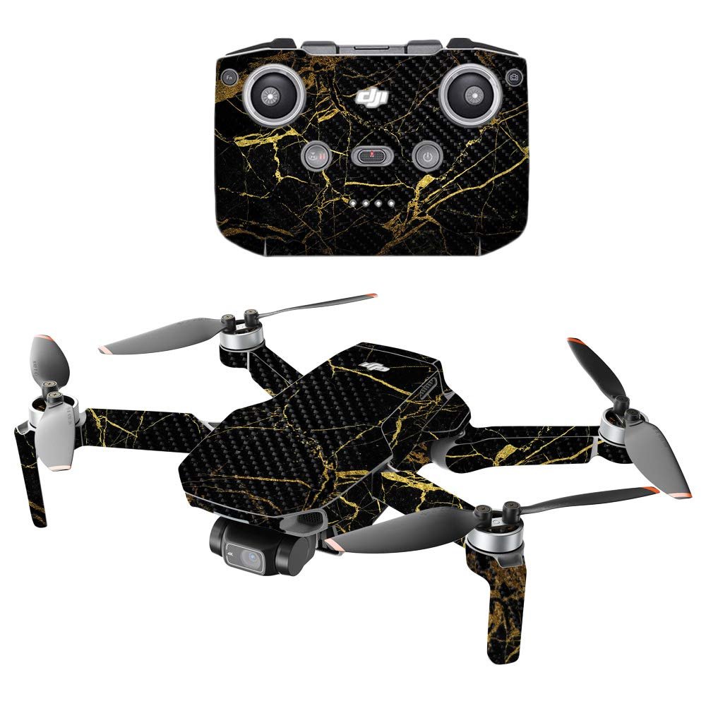 Mighty Skins Carbon Fiber Compatible with DJI Mini 2 Portable Drone - Black Gold Marble Protective, Durable Textured Carbon Fiber Finish Easy to Apply Made in The USA