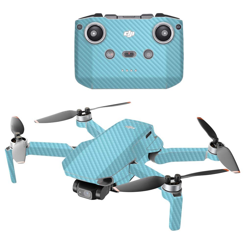 MightySkins Carbon Fiber Compatible with DJI Mini 2 Portable Drone - Solid Baby Blue | Protective, Durable Textured Carbon Fiber Finish | Easy to Apply | Made in The USA