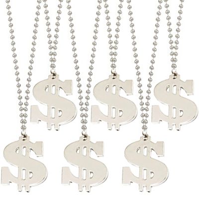 ArtCreativity Dollar Sign Necklaces - 12 Silver Dollar Sign Chains, Hip Hop Rap Costume Jewelry, Money Themed Party Favors & Decorations
