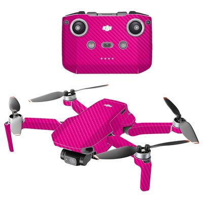 MightySkins Carbon Fiber Compatible with DJI Mini 2 Portable Drone - Solid Hot Pink | Protective, Durable Textured Carbon Fiber Finish | Easy to Apply | Made in The USA