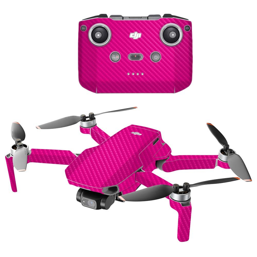 MightySkins Carbon Fiber Compatible with DJI Mini 2 Portable Drone - Solid Hot Pink | Protective, Durable Textured Carbon Fiber Finish | Easy to Apply | Made in The USA