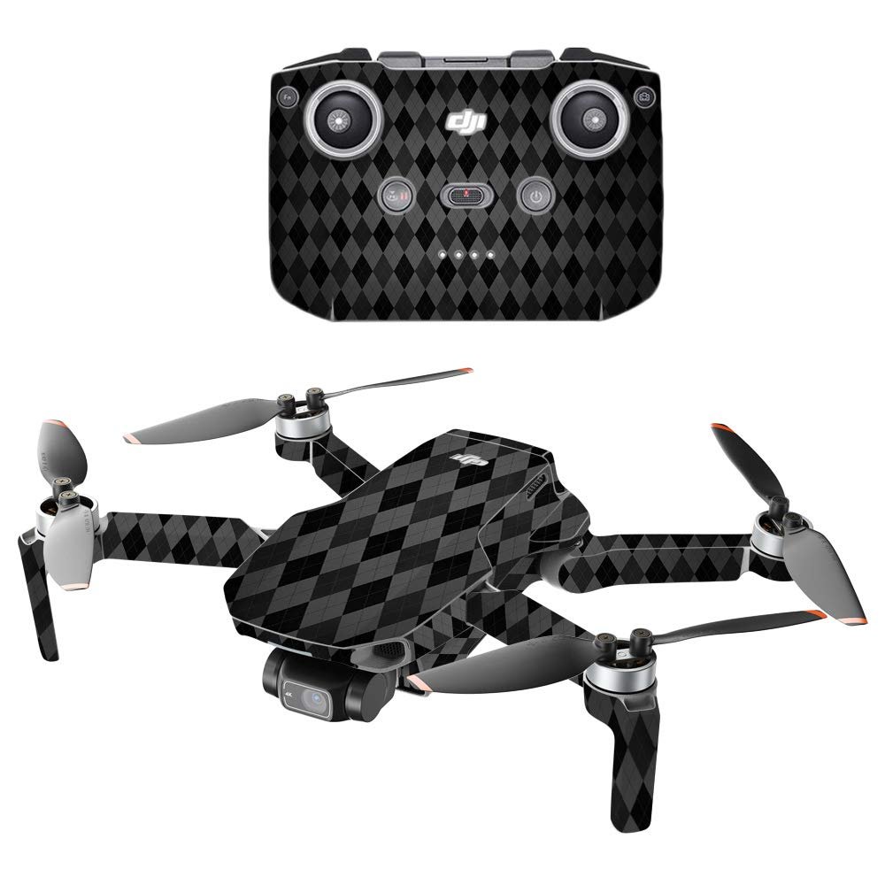 MightySkins Compatible with DJI Mini 2 Portable Drone - Black Argyle | Protective, Durable, and Unique Vinyl Decal wrap Cover | Easy to Apply, Remove, and Change Styles | Made in The USA