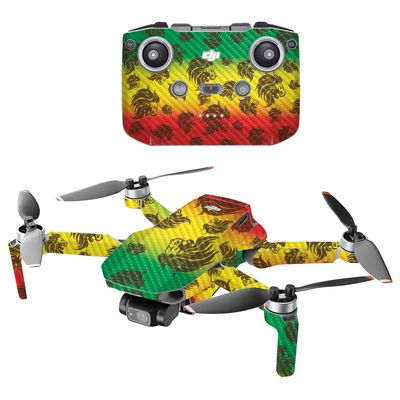 MightySkins Carbon Fiber Compatible with DJI Mini 2 Portable Drone - Rasta Lion | Protective, Durable Textured Carbon Fiber Finish | Easy to Apply and Change Styles | Made in The USA