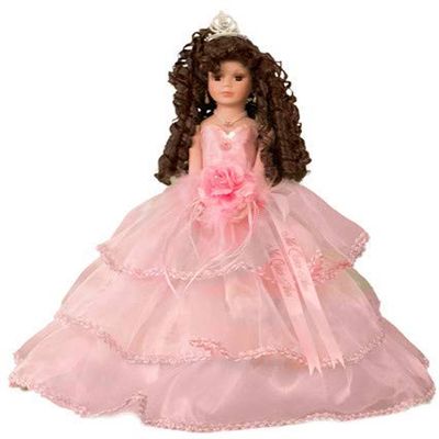 18 Quinceaera Last Doll with Umbrella Dress Stand  ltima Mueca Mis Quince Aos Keepsake, Traditional Hispanic Sweet 15 Doll, Ceremony & Table Centerpiece, Full Accessory KB18724-3B (Pink)