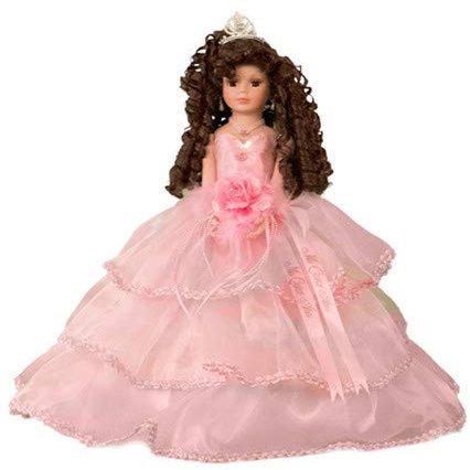 18 Quinceaera Last Doll with Umbrella Dress Stand  ltima Mueca Mis Quince Aos Keepsake, Traditional Hispanic Sweet 15 Doll, Ceremony & Table Centerpiece, Full Accessory KB18724-3B (Pink)
