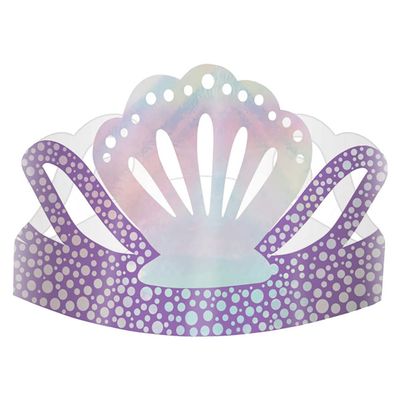 Amscan Shimmering Mermaids Foil Paper Crowns (Pack of 8) - 4" x 7.75" - Enchanting Purple Party Accessories - Ideal Game Prizes and Costume Accents