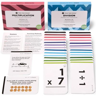 Award-Winning Math Flash Cards 152 Multiplication & Division Facts (112) 2 Facts Per Card with Visual Aids Bonus Word Problems, Games & Durable Cardstock Grades 26