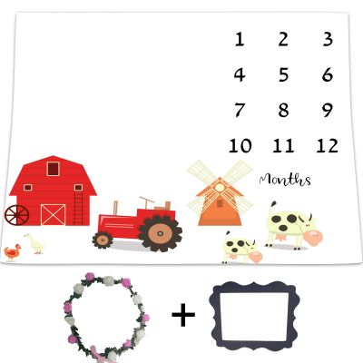 Farm Tractor Milestone Blanket Countryside Animale Blankets Baby Pictures Growth Tracker Photography Background Weeks Months with Props for Newborn Infants Shower Gift 48"x40" BTZDLU123