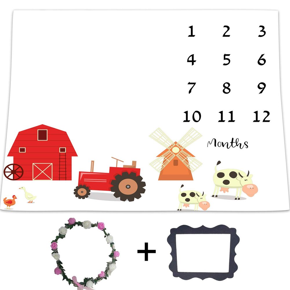 Farm Tractor Milestone Blanket Countryside Animale Blankets Baby Pictures Growth Tracker Photography Background Weeks Months with Props for Newborn Infants Shower Gift 48"x40" BTZDLU123