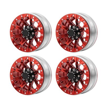 4Pcs 1.9 inch Aluminum Beadlock Wheel Rims for 1/10 Scale AXIAL SCX10 D90 CC01 TRX4 RC Crawler (Red)