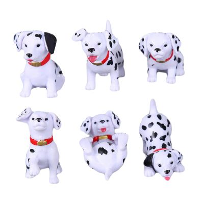 6 Pcs Cute Mini Animals Dog Miniature Figurines Dalmatian Cake Cupcake Toppers Fairy Garden Miniature Moss Landscape DIY Terrarium Crafts Ornament for Kids Craft Playset Fun Office Home Decor