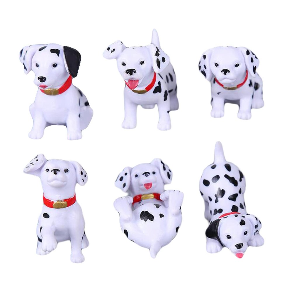 6 Pcs Cute Mini Animals Dog Miniature Figurines Dalmatian Cake Cupcake Toppers Fairy Garden Miniature Moss Landscape DIY Terrarium Crafts Ornament for Kids Craft Playset Fun Office Home Decor
