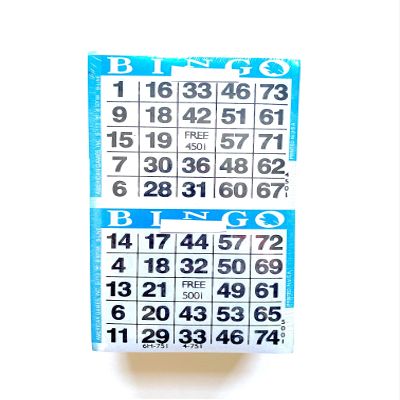 United Novelty 2 on Square Face Bingo Paper Game Cards- Pack of 750 Sheets- Color Blue Border