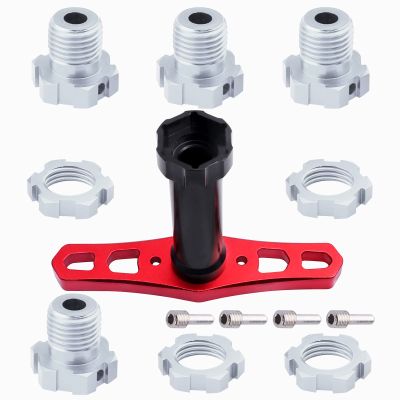 Hobbypark Aluminum 17mm Hex Hubs and Nuts (Splined) & Wheel Wrench for E-Revo/Revo 3.3 / E-Maxx/Summit/T-Maxx/Slayer Pro 4X4 RC Cars Trucks (Silver Hubs)
