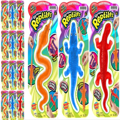 JA-RU Super Stretchy Sticky Reptiles Snake, Lizard & Alligator (12 Packs) Prank Squishy Sticky Toy for Kids, Pinata Filler. 429-12s