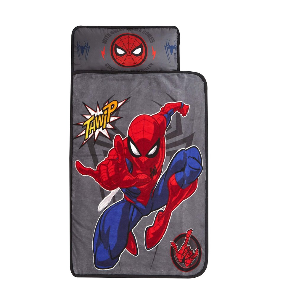 Marvel Spiderman Toddler Quilted Nap Mat with Built-in Pillow, Super Soft Kids Sleep Mat for Daycare & Travel, 26 x 46, Multicolor