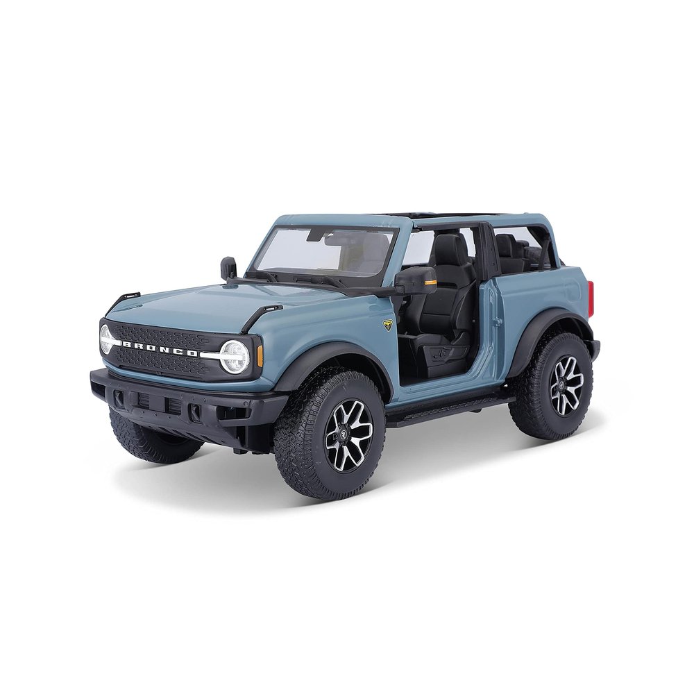 Burago Ford Bronco 1/18 Blue Metal Collectible Model Car with Open Hood and Tailgate, Ultra-Detailed Interior from 3 Years Old Gift for Children or Adults