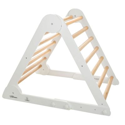 Little Partners Learn 'N Climb Foldable Wooden Climbing Triangle, Wood Climbing Gym for Toddlers, Triangle Climber for Skill-Building and Active Play, White & Natural