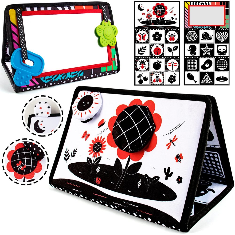 teytoy Tummy Time Mirror Infant Newborn Toys 0-3 Months Brain Developmental Baby Mirror Tummy Time Black and White High Contrast Baby Toys 4 6 9 12 Month Boys Girls Crawling Sensory Toy