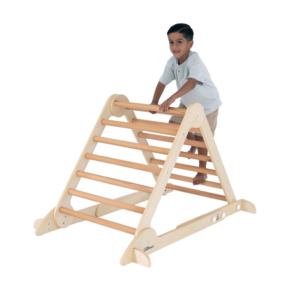 Little Partners Learn 'N Climb Foldable Wooden Climbing Triangle, Wood Climbing Gym for Toddlers, Triangle Climber for Skill-Building and Active Play, Natural