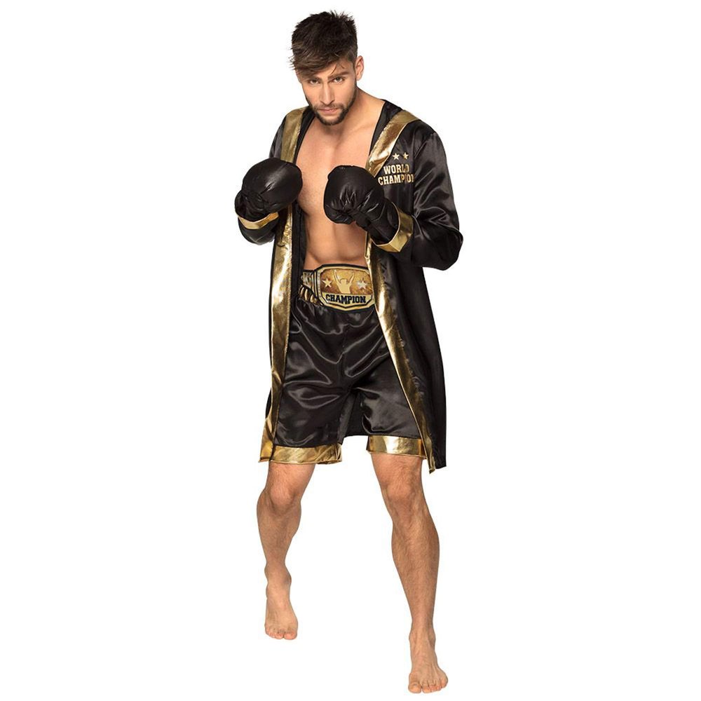 Boland - Boxer, coat, gloves, trousers, belt, for men, gold-black, boxing champion, world champion, costume, carnival, theme party