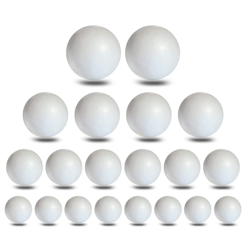 MCE-Commerce Polystyrene Balls Mix Pack of 20 in 4 Sizes: 2 x 10 cm 4 x 8 cm 6 x 7 cm 8 x 6 cm, White, 2x10cm 4x8cm 6x7cm 8x6cm